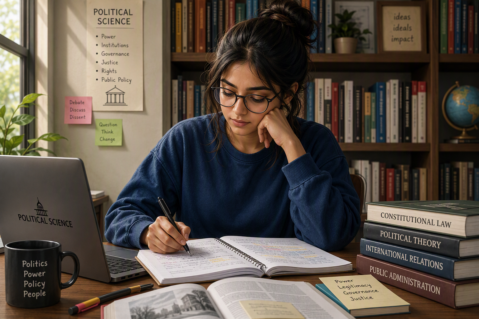 Student reviewing political science notes
